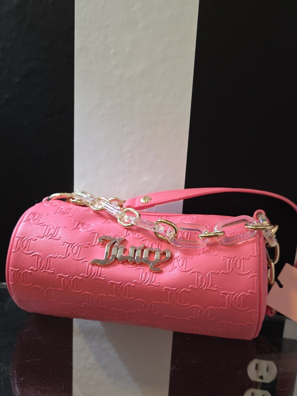 Juicy Couture Hot Pink Embossed Barrel Mini Bag with Chain Strap